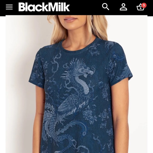 Blackmilk “DRAGON RISING DENIM SWING TEE DRESS - LIMITED” Size Medium M NWT - Picture 2 of 16